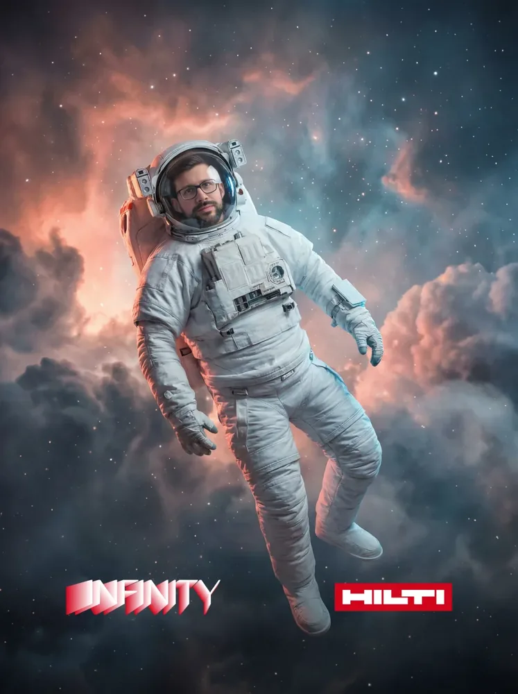 AI photo booth Switzerland – guest as an astronaut in space
