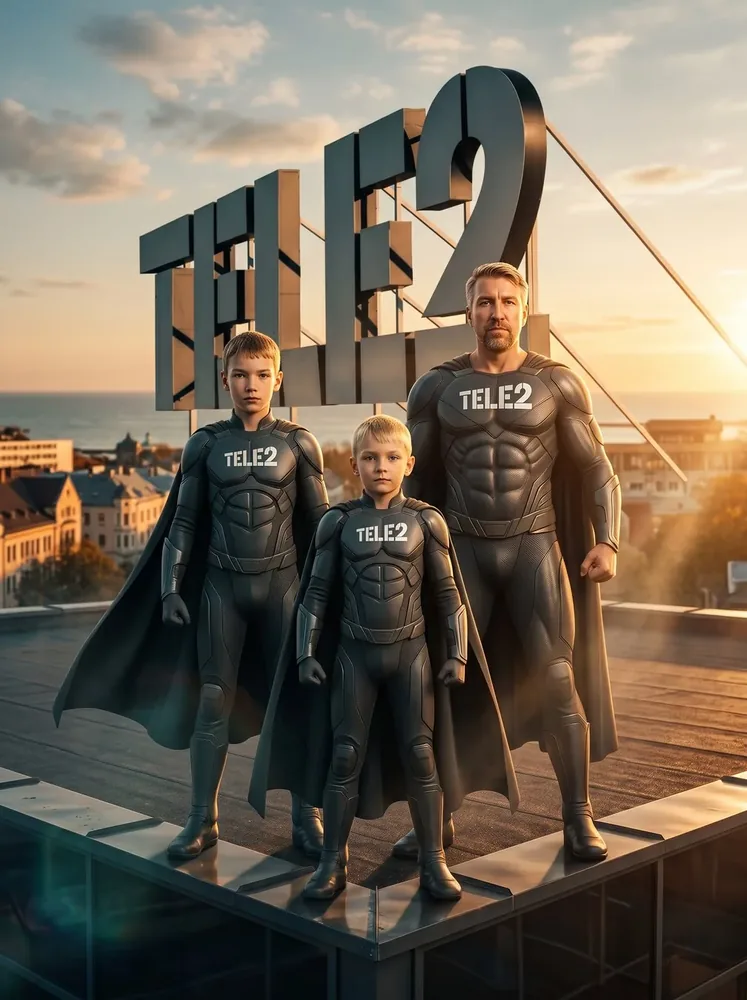 AI photo booth Switzerland – branded superhero team on a rooftop