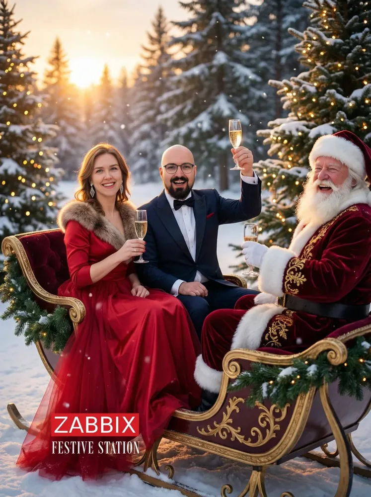 AI photo booth Switzerland – Christmas party guests in Santa's sleigh