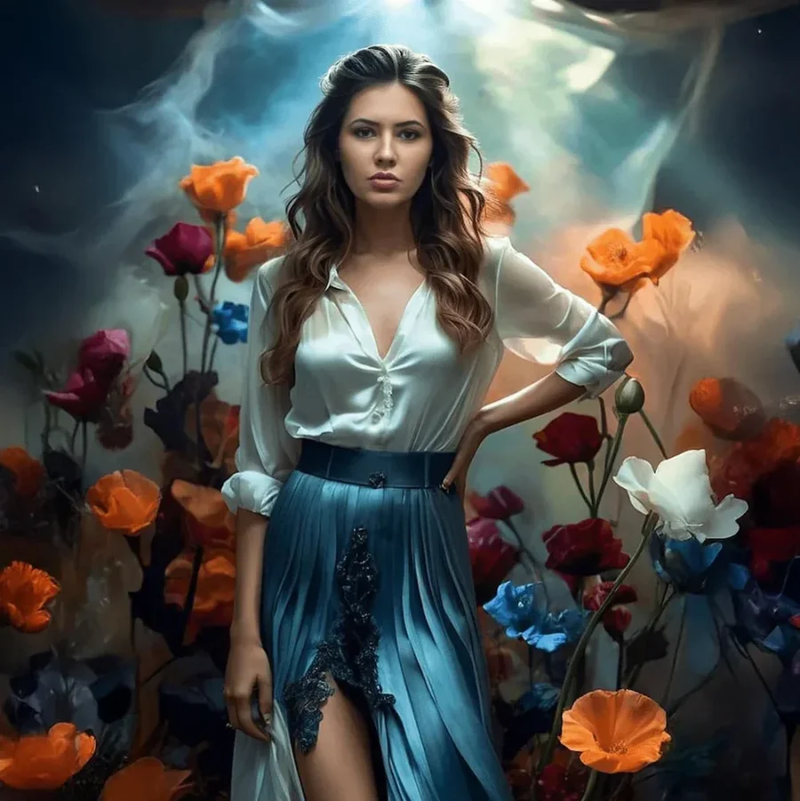 AI photo booth Switzerland – portrait in a wall of flowers