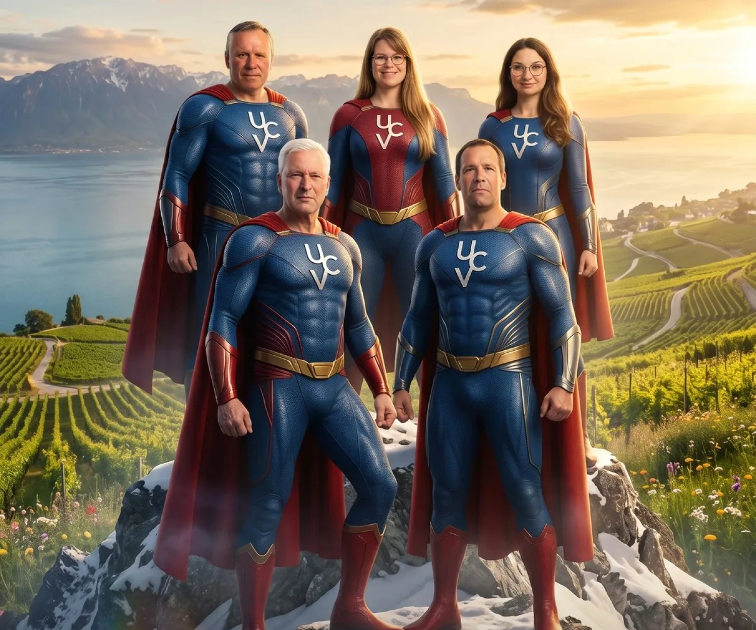 AI photo booth Switzerland – group photo with several people in one AI image