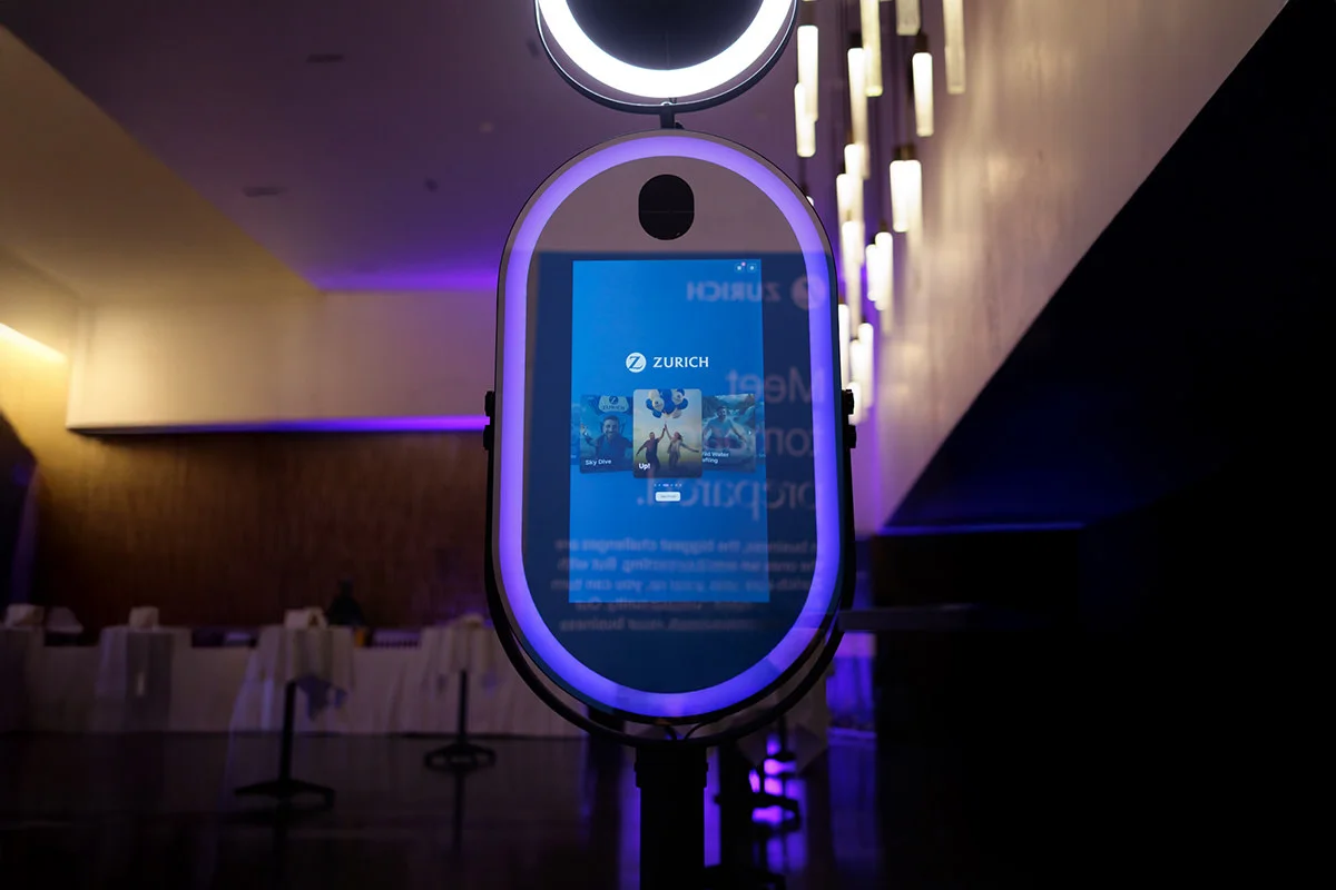 AI photo and video booth screen at a Zurich event
